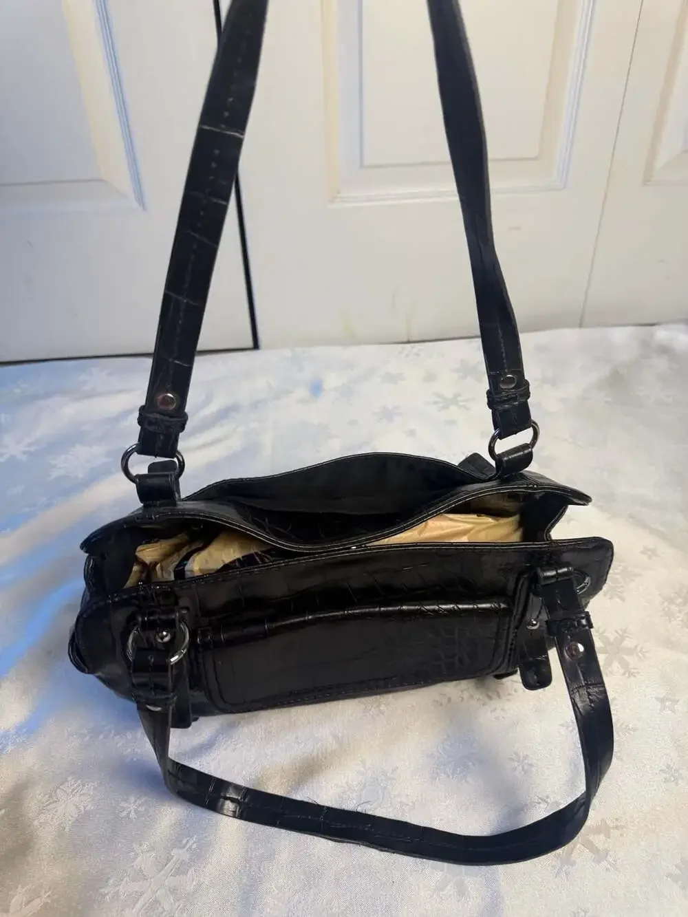 Relic Black Croc Embossed Shoulder Bag Y2K Studded Satchel Purse Goth